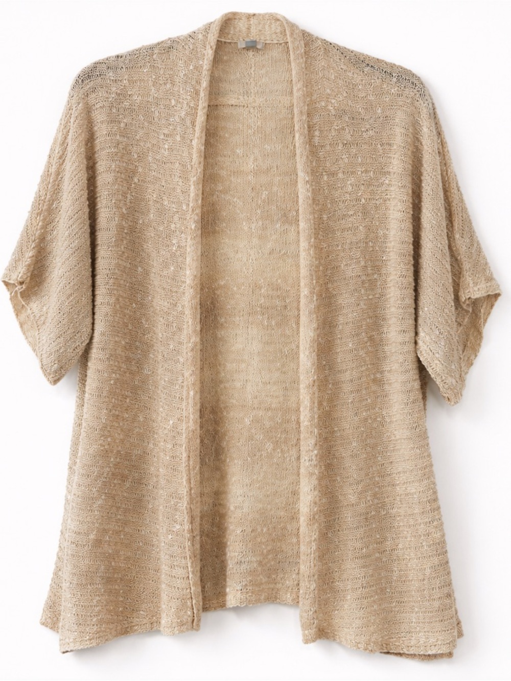 Beige Open Knit Cardigan Lightweight Boho Layering Piece Size M